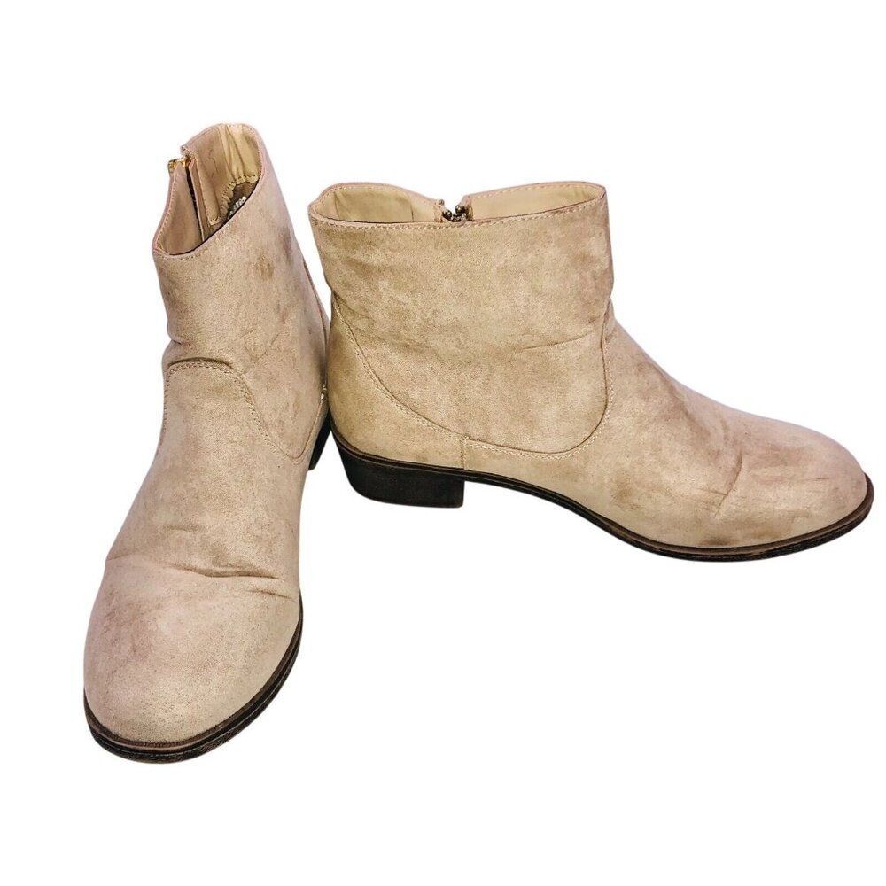 Womens Booties Beige Faux Suede Ankle Boot Zipper Size 8